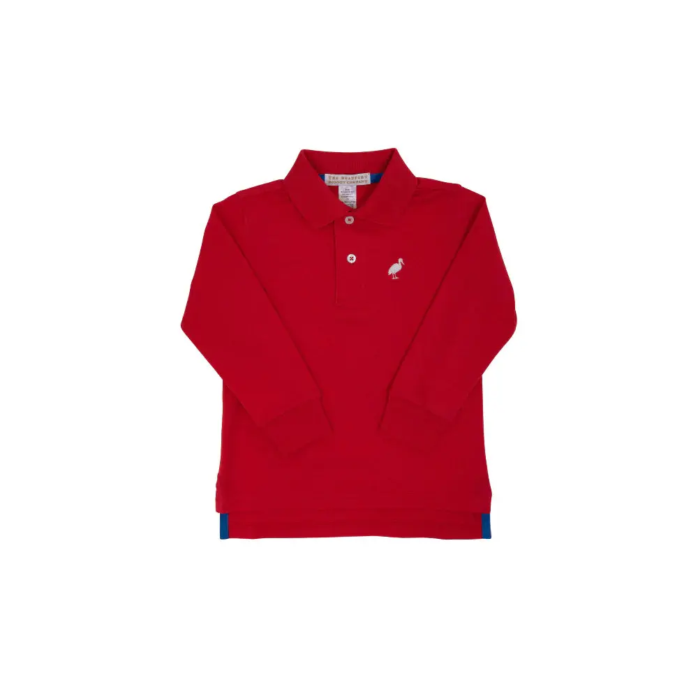 Long Sleeve Prim & Proper Polo Richmond Red With Worth Avenue White Stork