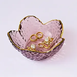 Glass  Dish Tray for Women,  Ring Holder Dish, Pink Flower Ring Dish Gifts for Mom, Small  Tray Trinket Dish, Bathroom  Plate, Nightstand Jewlery Ring Bowl Dish