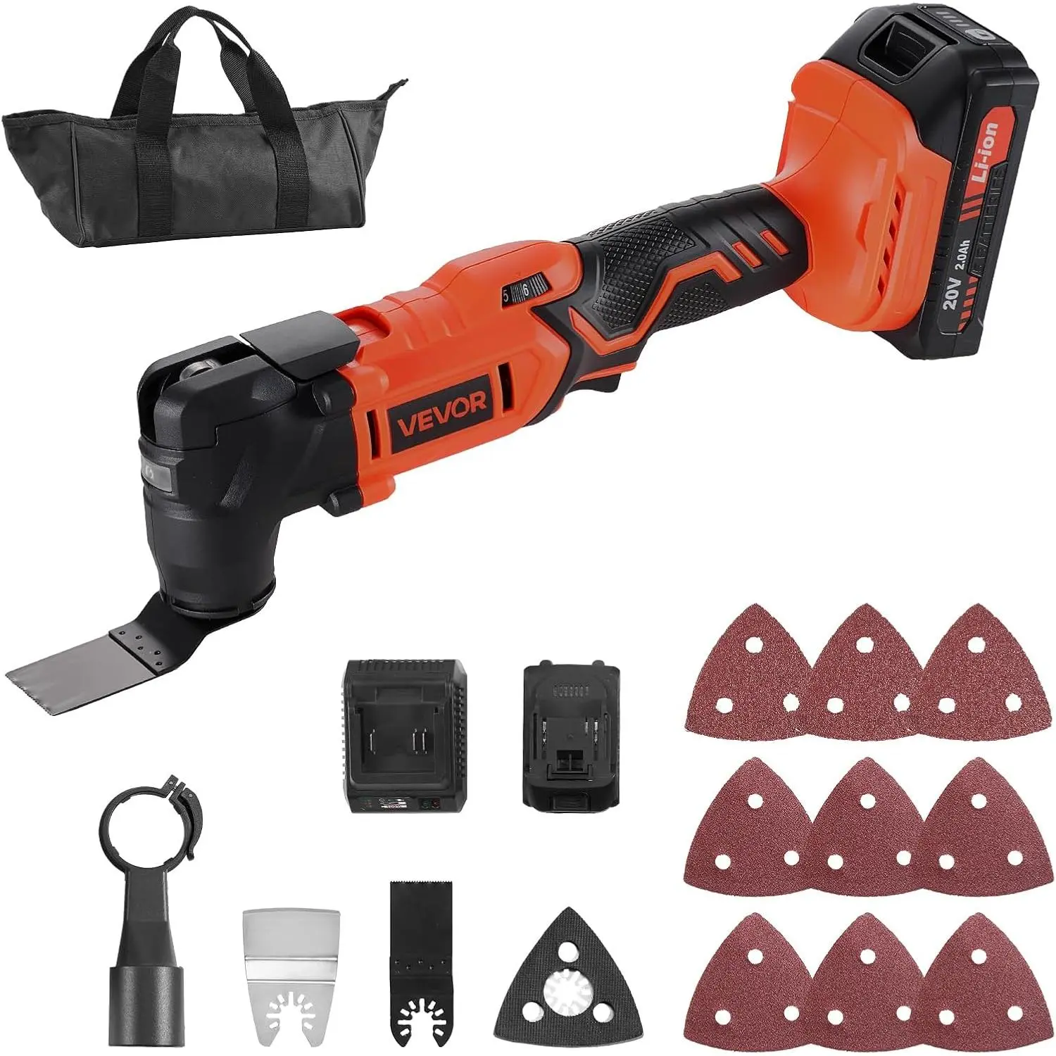 VEVOR Cordless Oscillating Tool, 20V Oscillating Multi Tool Kit with 6 ...