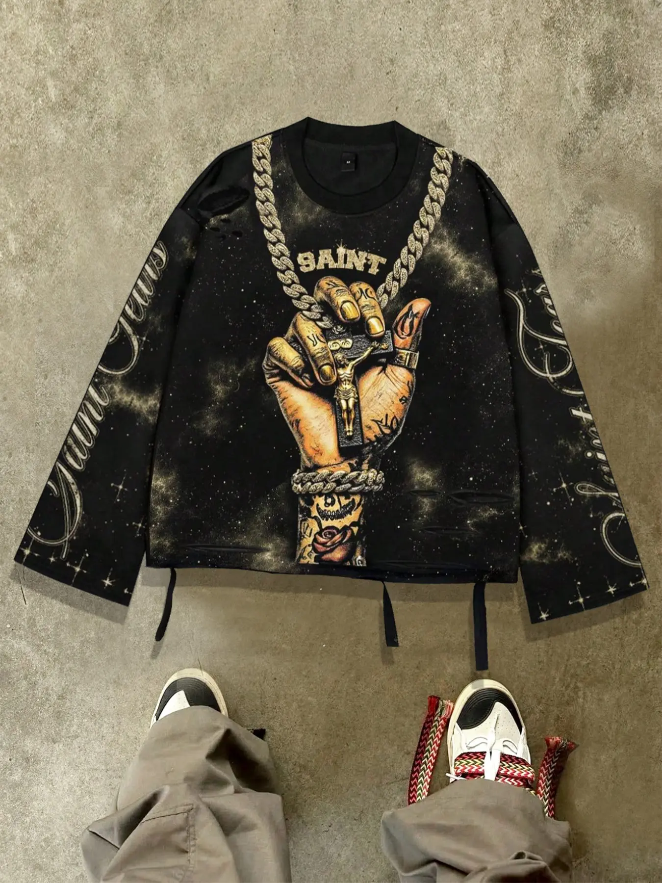 American Retro, Vintage Style Jesus cross printed long sleeved T