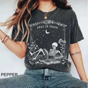 Read in Peace Skeleton Reading Book Sweatshirt, Book Lover Shirt, Reading Halloween, Bookish Halloween Sweater Unisex