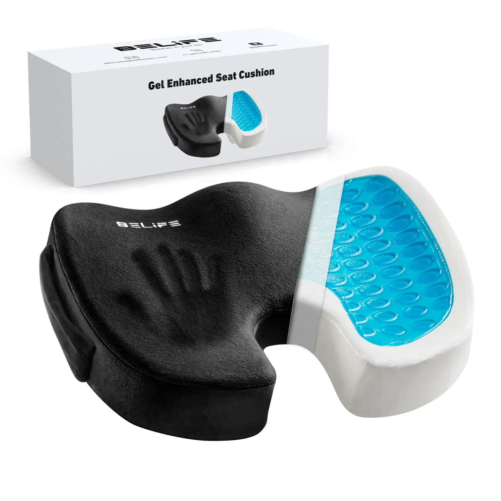 Belife Gel Enhanced Seat Cushion – Non-Slip Gel & Memory Foam Cushion – Machine Washable Zipper Velvet Cover – Office Chair Cushion – Car Seat Cushion