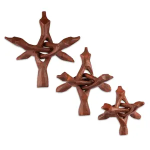 Wooden Tripod Stand 4”, 6” and 8” - Hand-Carved Room Decor Holder ~ Ideal for Abalone Shell, Decorative Bowl, Crystal Ball, Sphere, Geode ~ Wood Display Stand & Perfect Crystal Holder