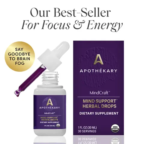 Apothékary Mindcraft - Focus, Energy & Longevity Liquid Herbal Drops* | Alcohol-Free, Certified Organic, Certified Gluten-Free, PETA Certified Vegan & Cruelty-Free, Third Party Tested, Plant-Based, No Artificial Additives, Made in the USA Health Fitness H