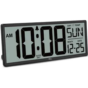 14.5'' Large Digital Wall Clock  Operated with  Numbers, Temperature and Date - Easy to Read and Set, Auto DST
