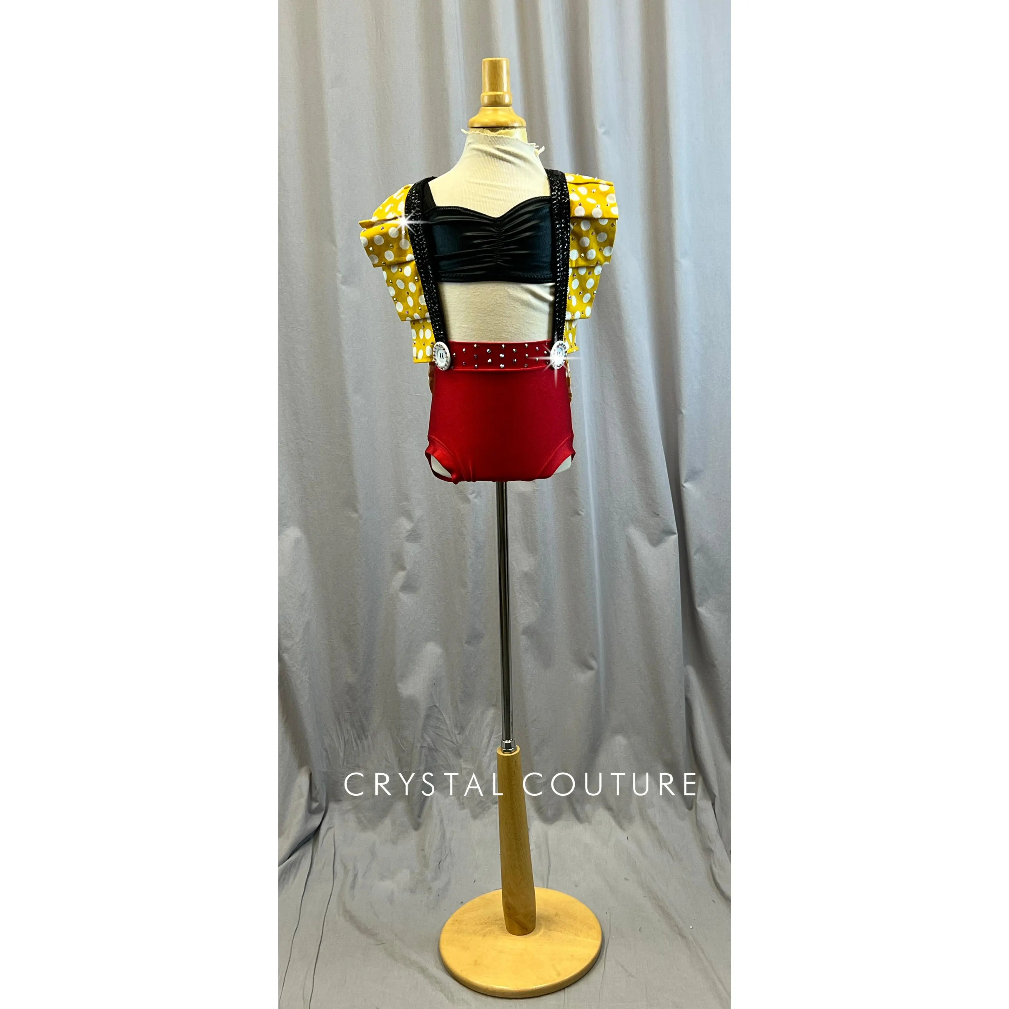 Custom Mickey Mouse Inspired 2 Piece Top and Booty Shorts Set -Rhinestones, Hairpiece
