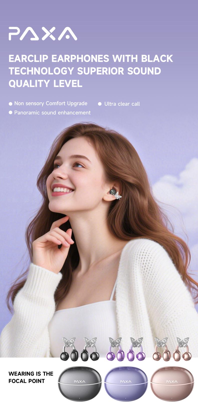 PAXA C08 Clip On Wireless Headphones with 2025 Bluetooth 6.0 for Faster, Stable Connection & Low Power Use, DT6.0 Pulse Directional Tech, 360° ACS Panoramic Sound, IPX5 Waterproof Audio Earbuds for Music & Calls, Comfortable for Sports