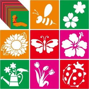 24 count Spring Stencils for  8 Inches Summer Drawing Chalk Stencils Large Washable Garden Flower Butterfly Themed Primary Shape Template for