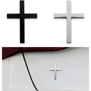 2PCS 3D Metal Cross Car Emblems, 2.5x1.8 Inch Alloy Jesus Christ Badges, Self-Adhesive Auto Body Fender Decals for SUV, Truck Exterior Decor