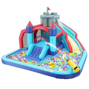 Whubefy Inflatable Bounce House with Slide 10 in 1 Water Slide Park for Kids Aged 3-8,Bounce House Water Slide Gigant Bouncer Wet or Dry, Bouncy House with 550W Blower&Accessories,Large Bouncing Area,Slides,Climbing Wall,Pool,Summer Outdoor Fun Play Sets