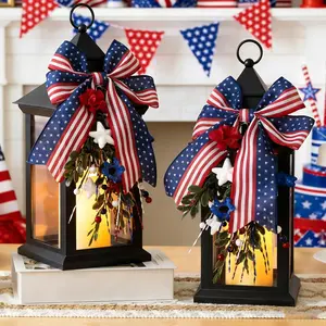 JOIONE Lanterns Decorative Indoor for 4th of July, 2 Pack 14" 250th Anniversary Patriotic Red White Blue Hanging Lantern with Timer, Battery Operated Waterproof Independence Day Outdoor Porch Decor