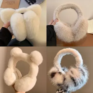 Korean Style Cute Winter Warm Ear Muffs Cute Faux Fur Bear Ears Foldable Thickened Plush Ear Covers for Women Girls