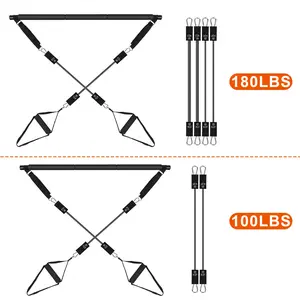 100LBS OR 180LBS Band Options - 1Pc Pilates Bar Kit Multifunctional Pilates Yoga Toning Bar Full Body Exercise Equipment Set  Professionals 4 Elastic Resistance Bands