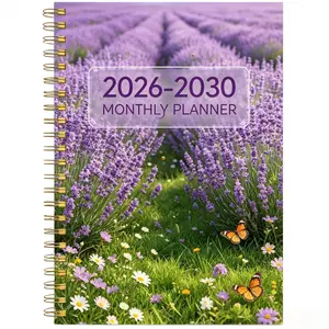 January 2026 - December 2030, 5-year monthly planner, notebook with purple floral themed cover design, annual planner, month labels, 60-month calendar, 13.97 cm x 21.08 cm, 71 sheets / 142 pages of thick paper