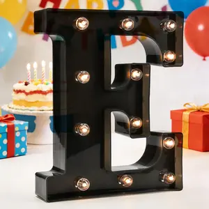 Decorative LED Illuminated Letter Marquee Sign - Alphabet Marquee Letters with Lights For Wedding Birthday Party Christmas Night Light Lamp Home Bar Decoration E, Black
