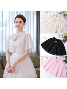 Spring and summer chiffon shawl multi-color women's wedding dress cheongsam short cape diamond button thin sun protection photography