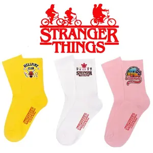 Stranger Things themed colorful mid-calf socks for students, Japanese style, unisex, cartoon design, suitable for outdoor activities and sports, sweat-absorbent and breathable, suitable for all seasons.