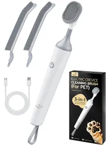 PALNESTS  Electric Pet Cleaning Brush, IPX6 Waterproof Electric Scrubber，3-IN-1 Hard Bristle Multifunctional Crevice Cleaning Brush, 3 Speeds with LED Light for Home, Bathroom, Cat Dog Claws, Litter Tray, Water Fountain, Pet Feeder Rechargeable
