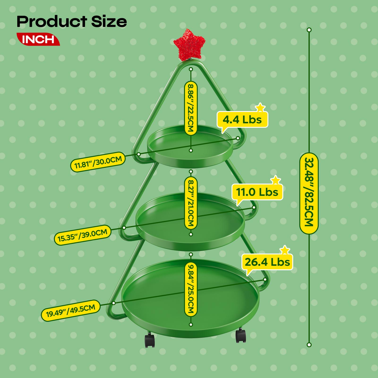 【Deal】Pinmoco Christmas Tree Snack Shelf Cart, Halloween & Christmas Decorations Cupcake Tray Holiday Festival Wedding Bar Party Supplies, 3-Tier Rolling Stand for Festive Decor & Food Display