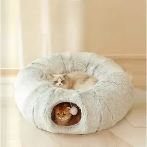 TikTok trending! Soft plush pet tunnel bed for warmth in autumn and winter. Comfortable and skin-friendly. Foldable and portable. Suitable for both cats and dogs to sleep and play. 💫