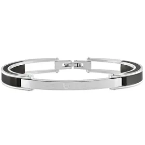 Men's Two Toned Steel and Black Cuffed 8mm Link 8.5" Bracelet