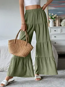 Women's Elastic Waist Wide Leg Pants, Casual Loose-Fitting Long Trousers, Comfortable Commuter Style, All Seasons Wear Womenswear