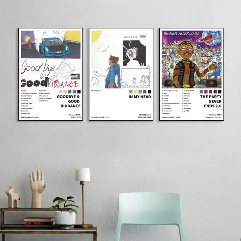 [Sale off up to 65%][Free Ship][No Frame] 3-piece Goodbye & Good RiddanceIn My HeadThe Party Never Ends 2.0 music album cover poster, hip-hop R&B style, suitable for music lovers, modern art decor, bedroom and home office, music room decoration
