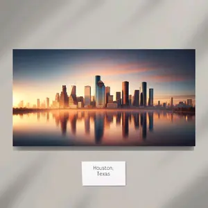 Houston Texas City Skyline Hanging Canvas Artwork Room Decor - Contemporary Style - Poster, 16×20- Ornaments