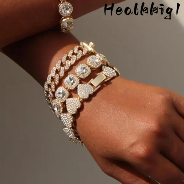 4pcs Golden Bracelets Women Silvery Clustered Tennis Bracelet Women Heart Layered Link Bracelet Set Fashion
