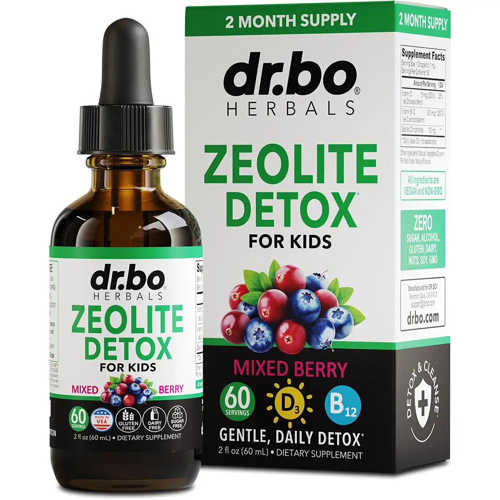 Dr. Bo Zeolite Detox Liquid Drops - Berry Flavored Daily Cleanse with Vitamin D & B12 - Energy, Mental Clarity & Immune Support - 60 Servings