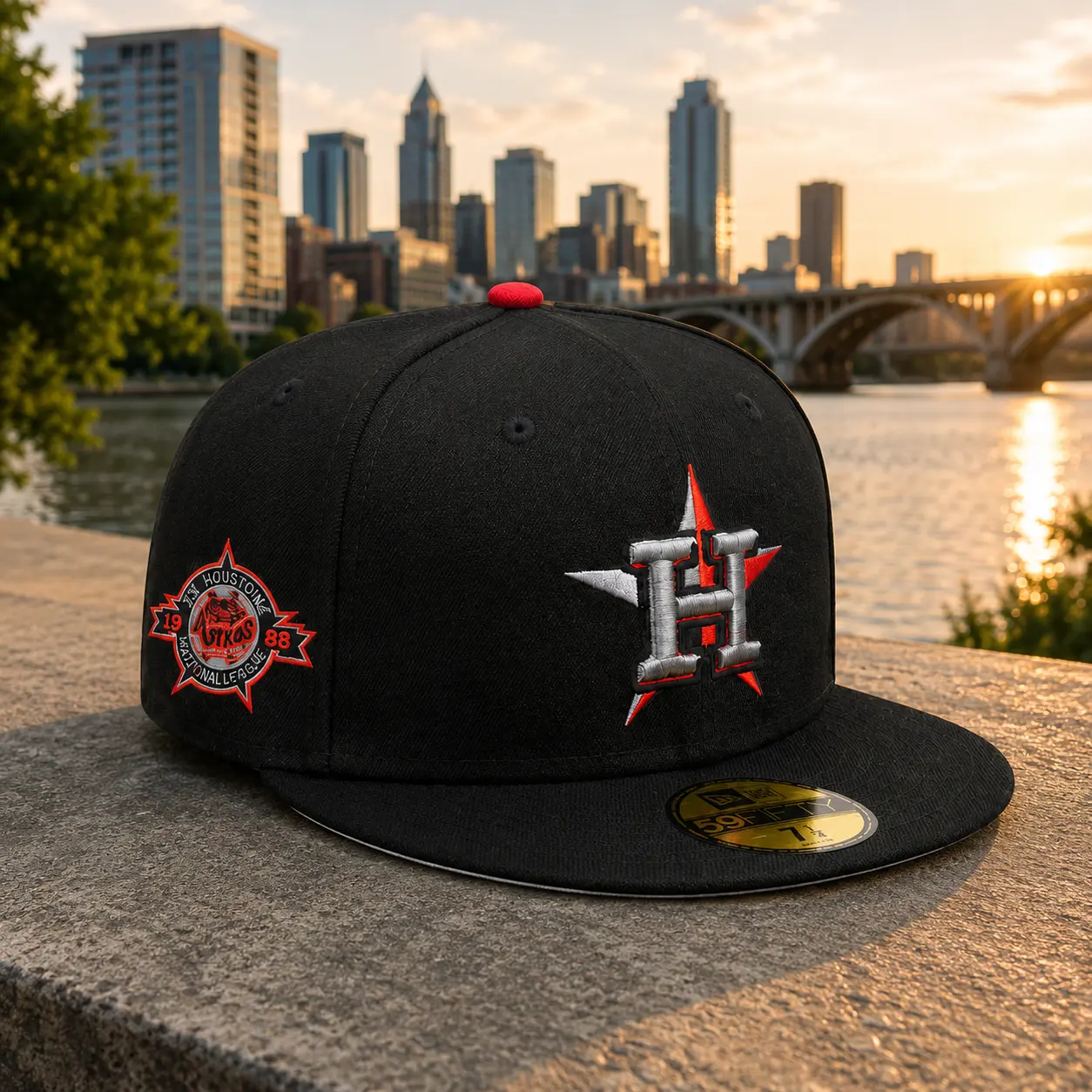 New Era Houston Black Fitted Baseball Hat – Embroidered H Star Flat