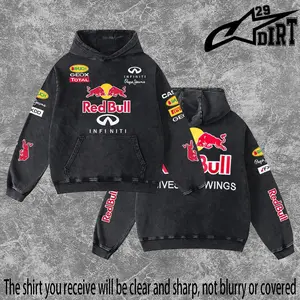 Dirt 29 - Redbull F1 Racing Washed Hoodie Vintage Motocross Streetwear Hoodie Dirt Bike Graphic Pullover Y2K Racing Hoodie Oversized Acid Wash Hoodie MX Rider Apparel Unisex Motorcycle Racing Sweatshirt Retro Moto Cross Hoodie