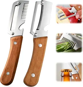 2 Pcs Wooden Handle Vegetable Peeler Heavy Duty Fruit Peeler with Sharp Blade for Potato Gourd Sugarcane Camping Outdoor Kitchen Essential Tool