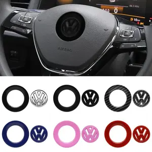 1/2Pcs 3D ABS Car Logo Steering Wheel Badge Emblem Sticker Decal Car Interior Decorative Decoration Car Decorations Auto Accessories for Volkswagen VW GTI Golf 4 5 7 Polo Passat CC Jetta Mk6 Tiguan Arteon Touareg Beetle Car Accessory