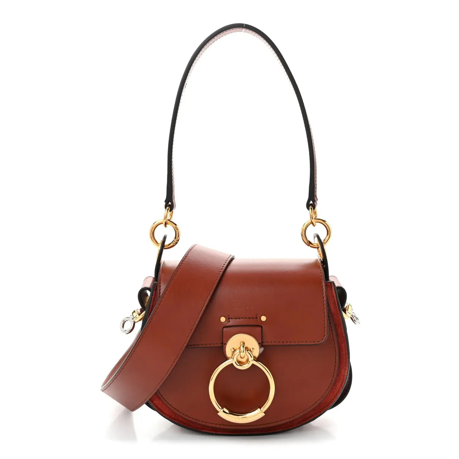Pre-owned Chloé Calfskin Shoulder Bags Small Tess Bag Sepia Brown