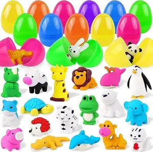 Easter Gift 24 Pcs Animal Erasers for Easter Eggs, 24 Pcs Easter Eggs Prefilled for Hunt Party Favors Classroom Prize Supplies, Easter Eraser Decorations Multicolor