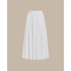 White Elastic Waist Straight Midi Skirt