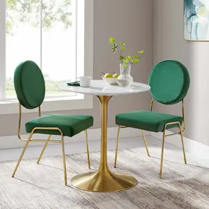 Modway Lippa 28" Round Artificial Marble Dining Table in Gold White