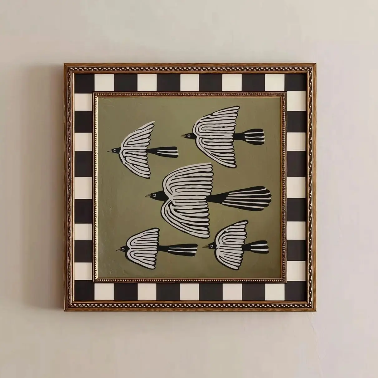 Heading West Bird Wall Art, Striped Bird Print, Eclectic Retro Poster, Unframed Home Decor Q