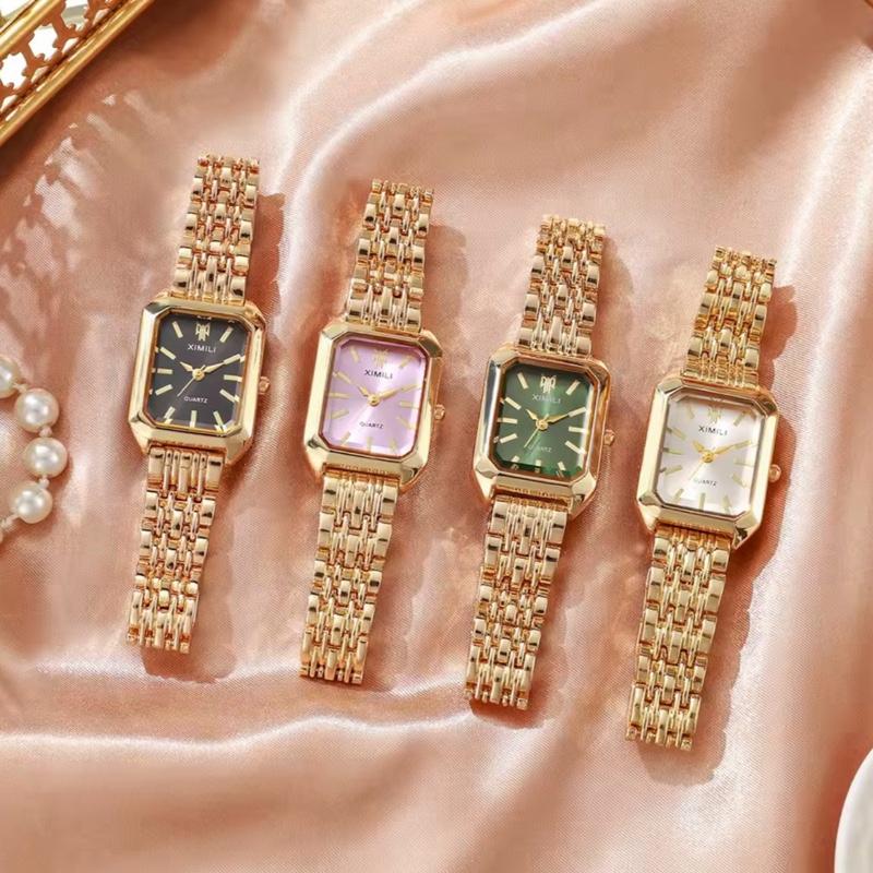 XIMILI Luxury Women's Gold-Tone Rectangle Quartz Watch with Stainless Steel Band Fashion Wristwatches Reloj Mujer Without Box