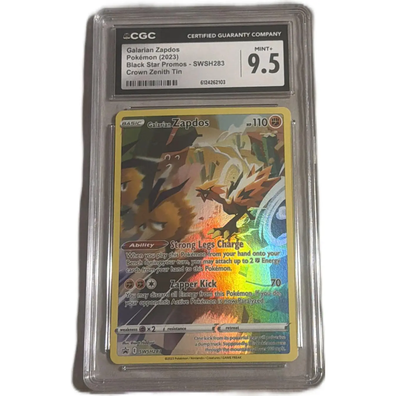CGC Galarian Zapdos Pokémon 2023 Black Star Promos SWSH283 Crown Zenith Tin 9.5 Mint Condition Trading Card