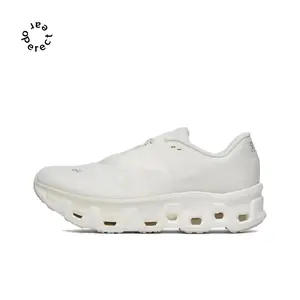 All-White Seamless Lightweight Cushioned Running Shoes, with Hollow Cloud Modules Midsole Design