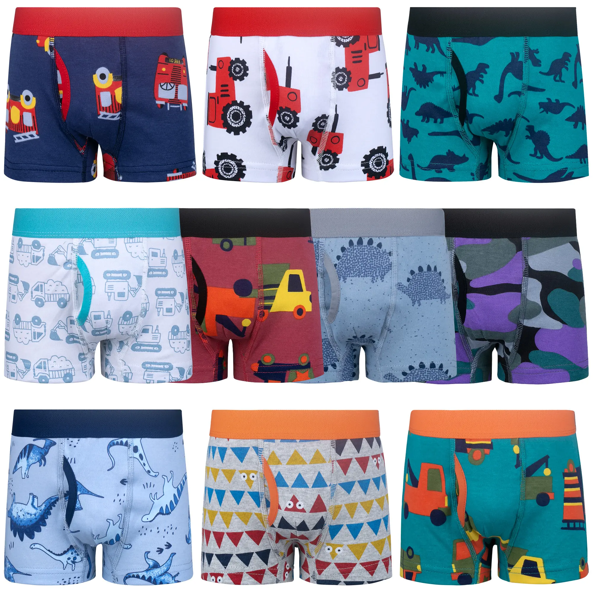BIG ELEPHANT Boys' Boxer Briefs, 10-Pack, 100% Cotton, Suitable For Toddlers and Children, Soft and Breathable, Cute Patterns, Sizes: 3 to 9 Years Old Youth Underwear Soft Comfy Underwear,back to school