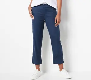 NYDJ Marilyn Straight Stretch Linen Trousers- Oxford Navy