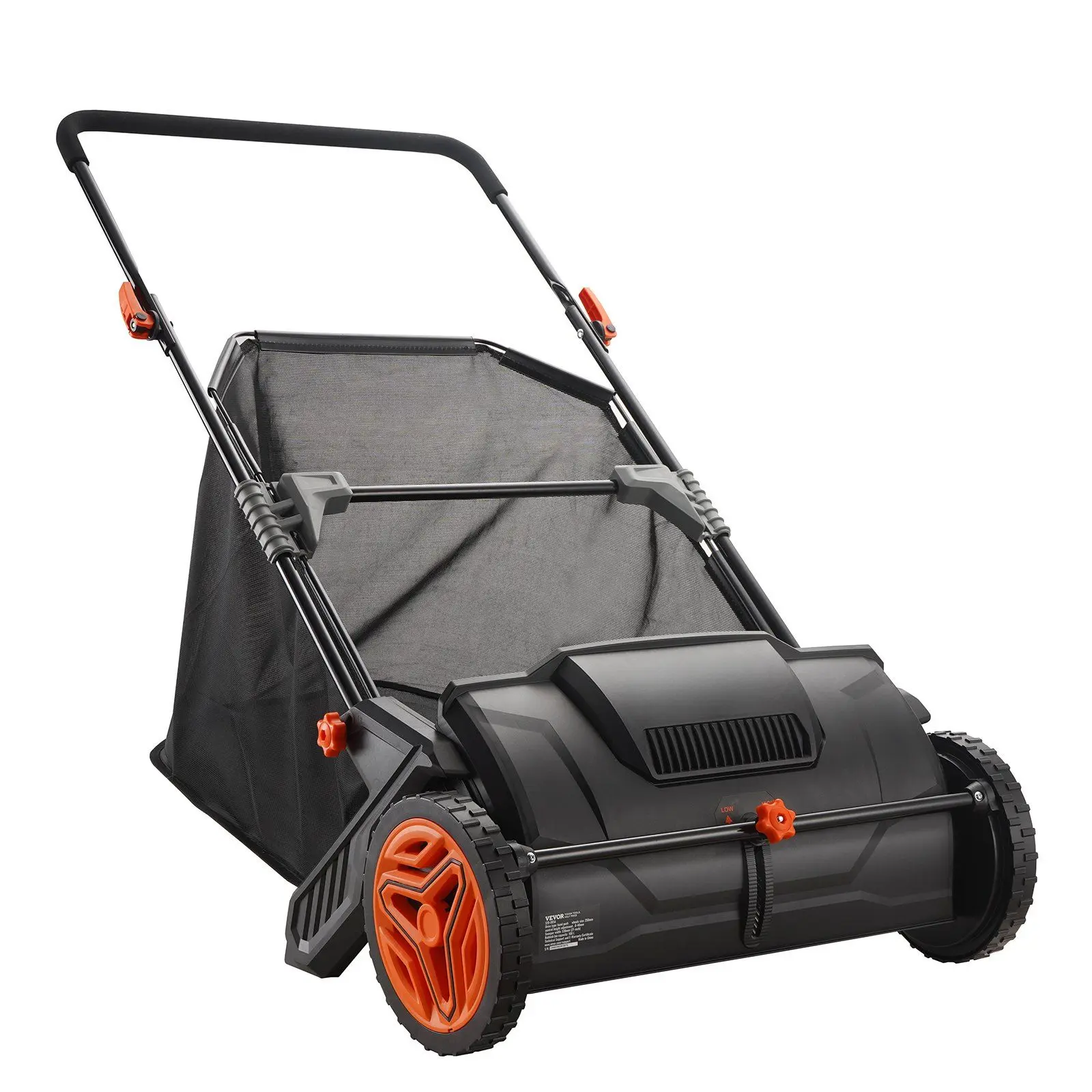 21-in Garden Push Lawn Sweeper with Handle, 2 Spinning Brushes, Strong Rubber Wheels, Heavy-Duty Thick Steel Construction, 3.5 cu. ft. Large-Capacity Mesh Leaf & Grass Collection Hopper Bag, Two Brushes