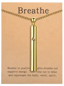Anxiety Relief Breathing Necklace, Stainless Steel Pendant, Elegant Plain Style, Stress Relief Gift for Family and Friends
