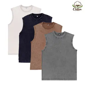 Pack of 4 loose plus-size unisex T-shirts: vintage heavyweight cotton athletic tops, acid-wash distressed casual sleeveless T-shirts