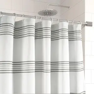 Premium Waterproof Shower Curtain - 72 x 72 inches - All in 1 Linerless Waffle Striped Fabric with Laminated Layer - Spa Style Exterior, Machine Washable - Header with Metal Grommets - Gray
