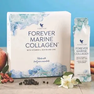 Forever Marine Collagen with Vitamin C Biotin and Zinc Liquid Dietary Supplement 30 Sachets Made with Fruit Juice Concentrate