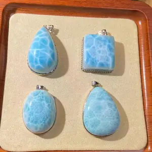 Natural Larimar Pendant | 925 Sterling Silver | Dominican Blue Stone Jewelry for Women